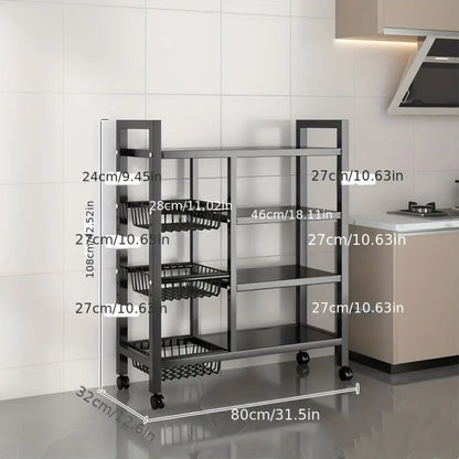 Chariot de Rangement de Cuisine à 4 Niveaux – Étagère Roulante Gain de Place