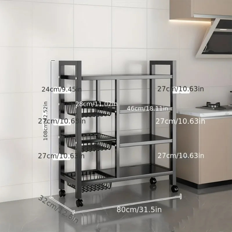 Chariot de Rangement de Cuisine à 4 Niveaux – Étagère Roulante Gain de Place
